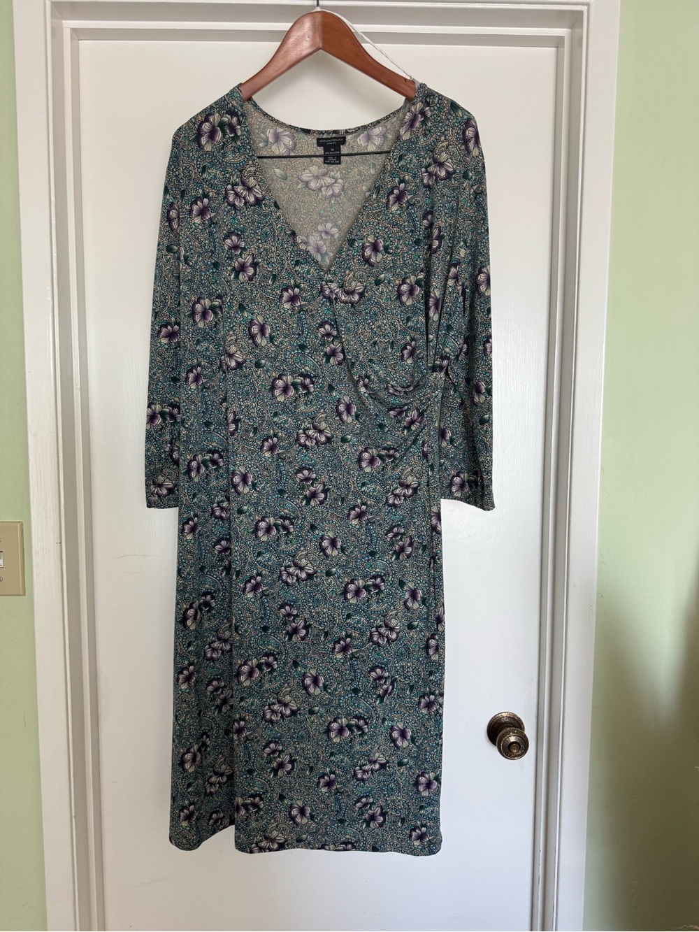 Vintage Studio Works Teal Floral Wrap-Style Midi Dress